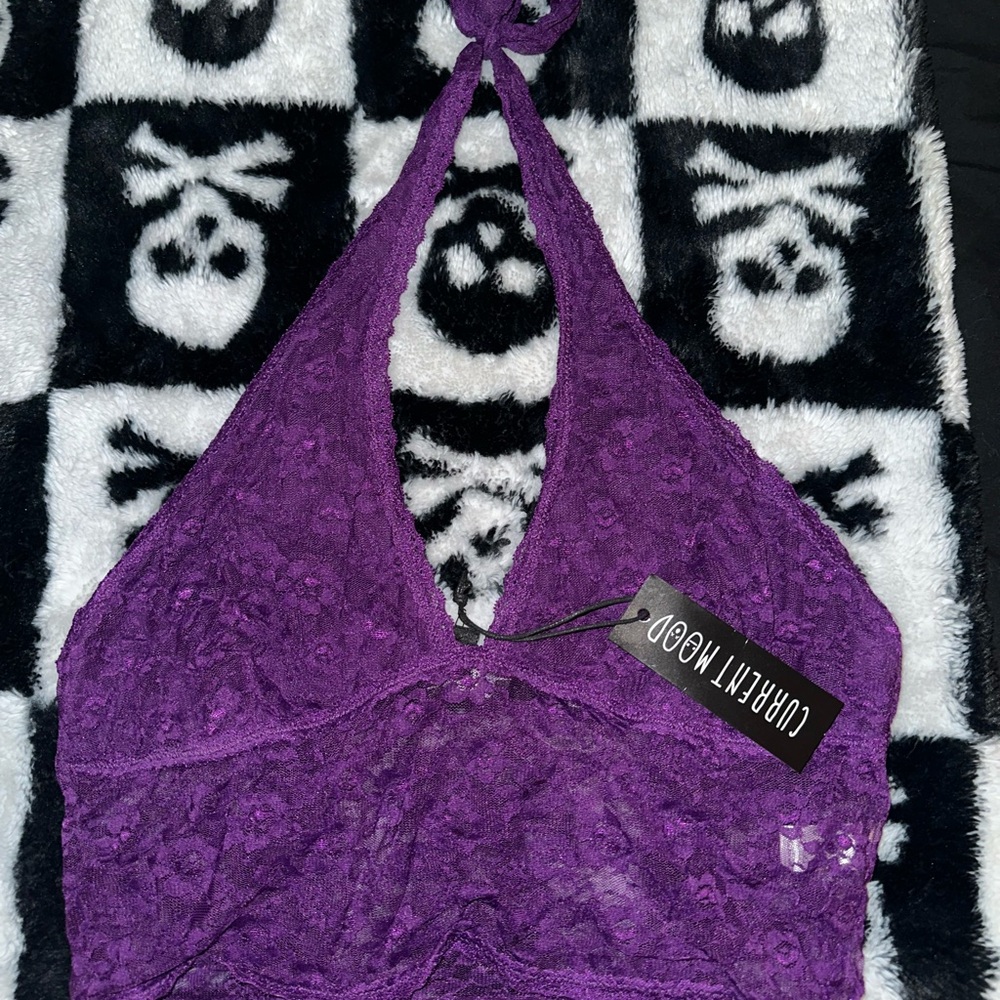 Current Mood Purple Lace Halter Bralette